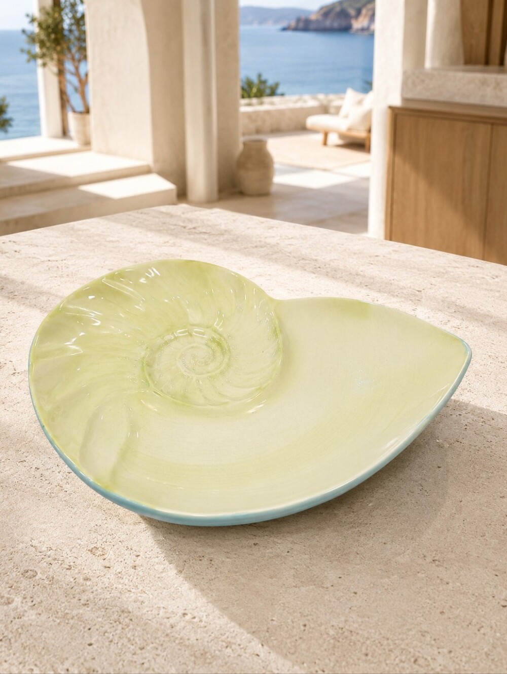 Kate Williams Nautilus Shell Ceramic Serving Platter Coastal 12"